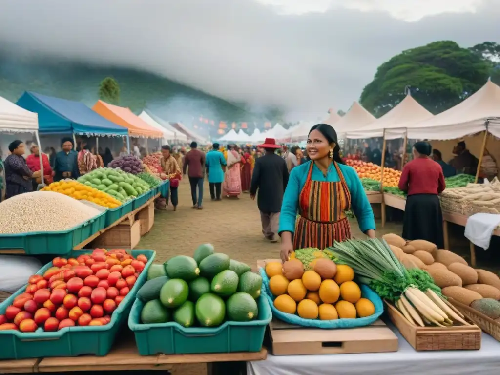 Vibrante festival indígena con ingredientes locales en bullicioso mercado de colores