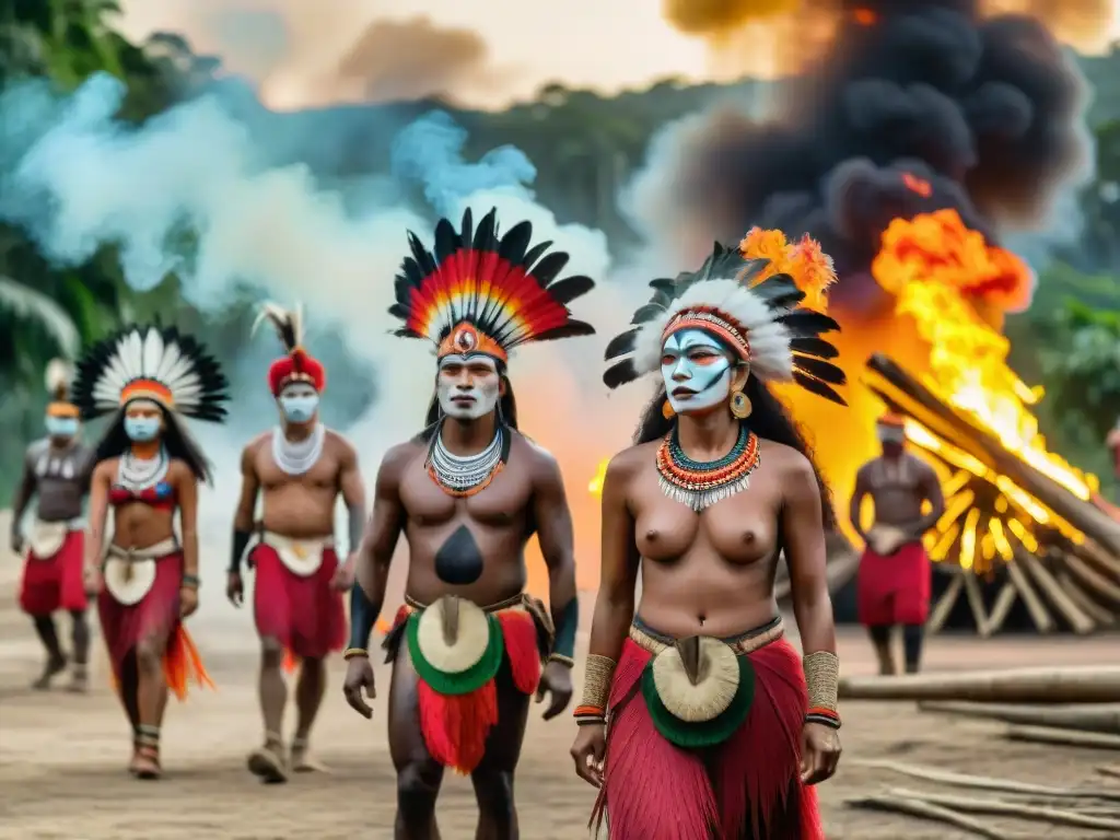 Celebración vibrante de festivales indígenas en la Amazonía, con danzas y colores tradicionales