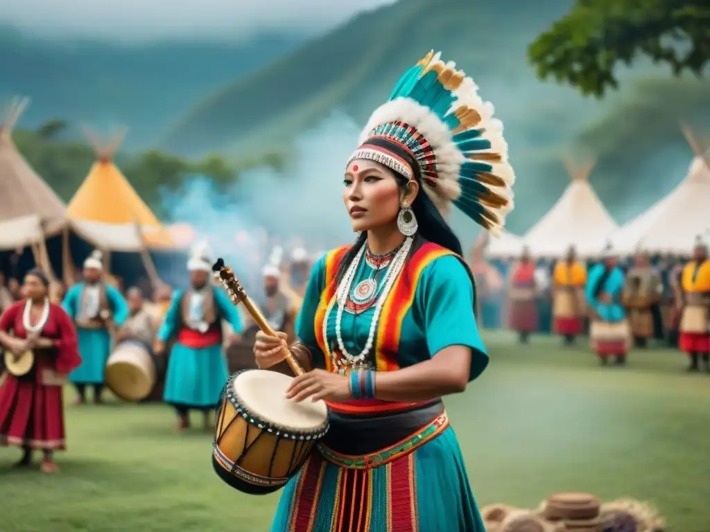 Celebración vibrante de festivales indígenas en América, mostrando diversidad cultural y tradiciones ancestrales