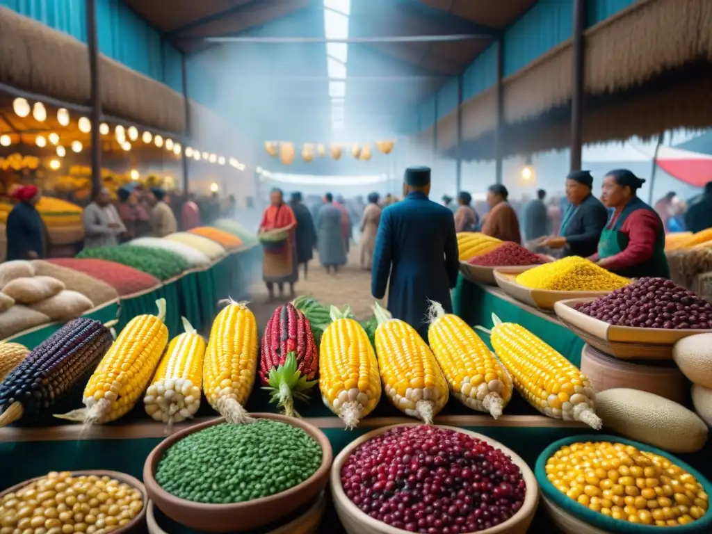 Vibrante mercado indígena con alimentos tradicionales en tiendas online