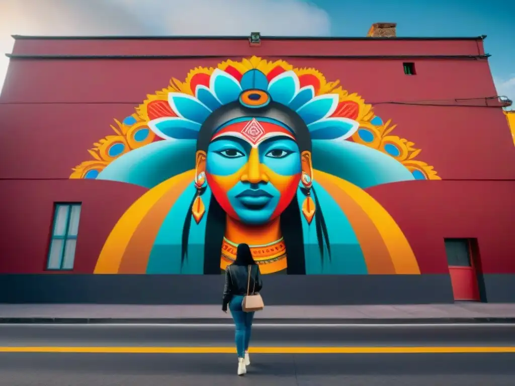 Un vibrante mural de arte indígena en arte contemporáneo en una pared de la ciudad