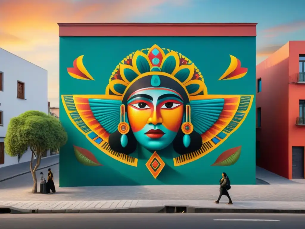Un vibrante mural en la Ciudad de México muestra arte indígena antiguo contemporáneo con colores y detalles intrincados