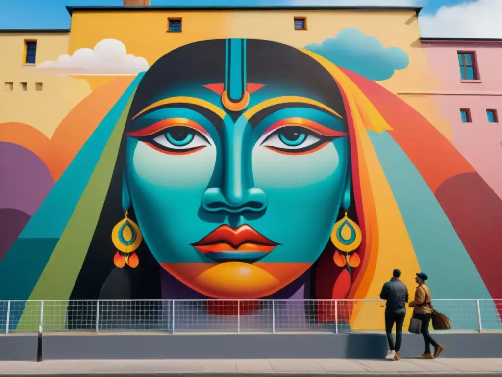 Un vibrante mural pintado por artistas indígenas en una ciudad