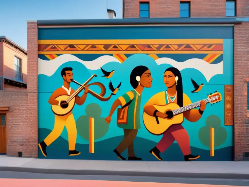 Un vibrante mural de poetas y músicos indígenas fusionando poesía y música