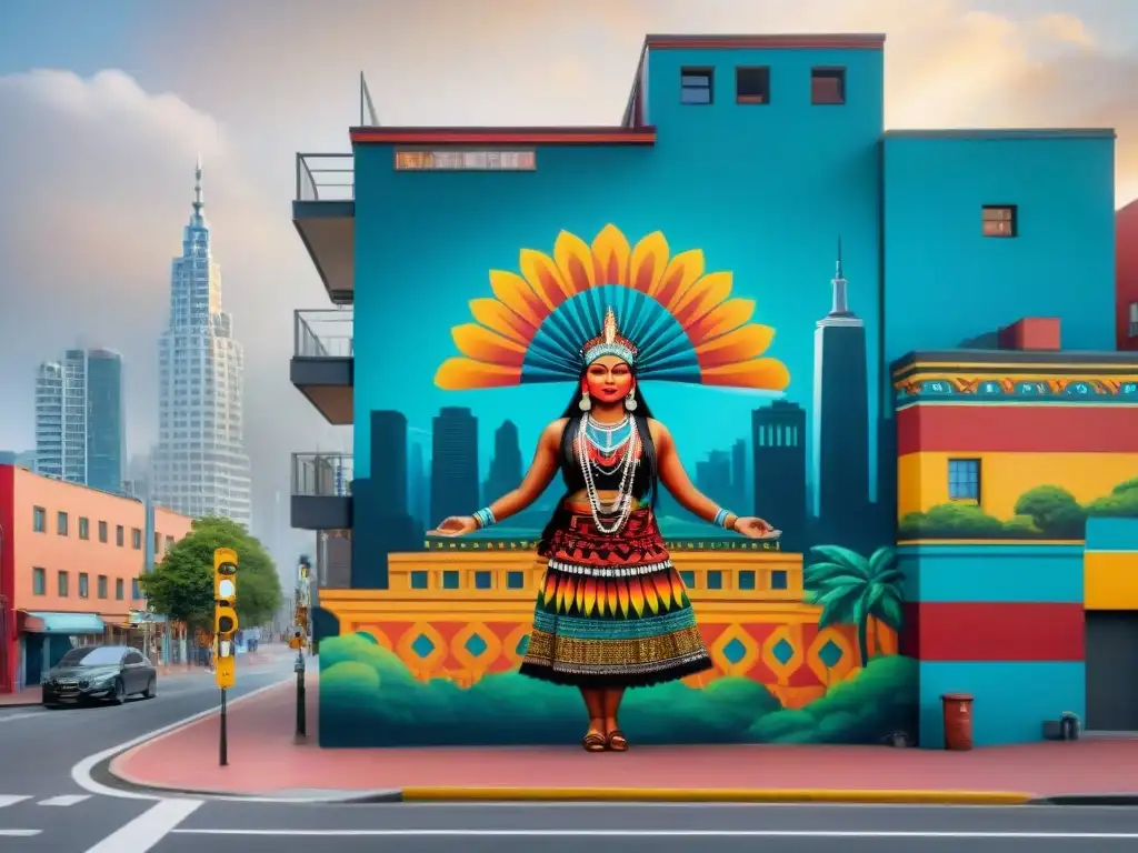 Vibrante mural urbano fusiona arte indígena contemporáneo con vida urbana en las Américas