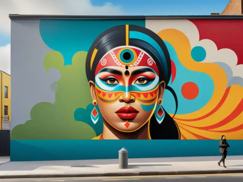 Un vibrante mural urbano inspirado en arte indígena contemporáneo Américas