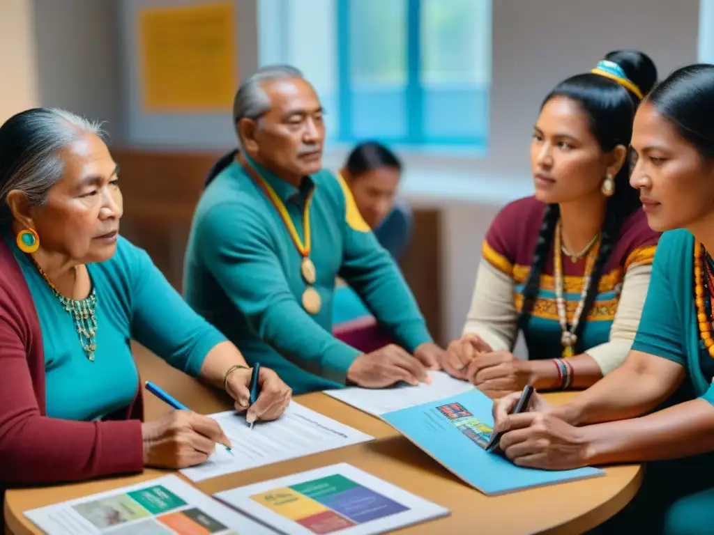 Un vibrante taller de revitalización de lenguas indígenas políticas, con materiales educativos y elementos culturales tradicionales