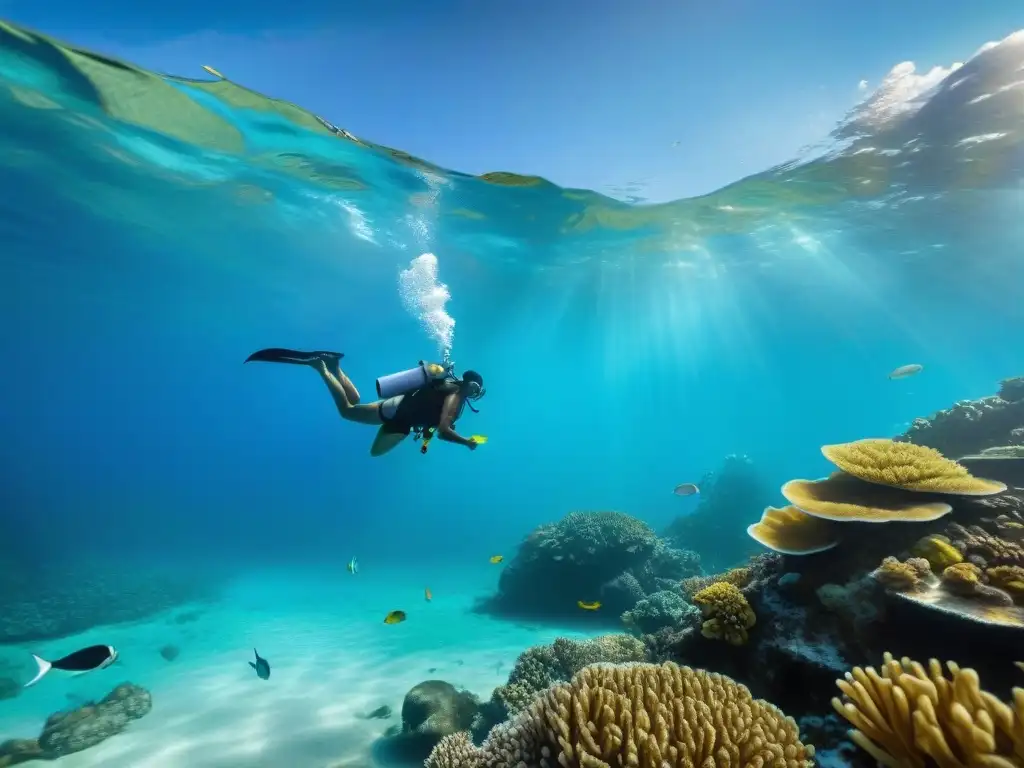 Vibrantes arrecifes de coral y pueblos indígenas en armonía, resaltando la conservación de ecosistemas marinos