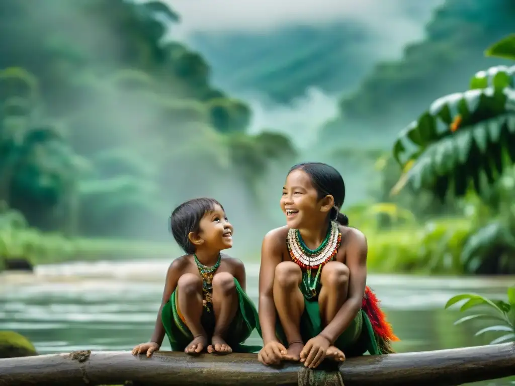 La vida de niños indígenas amazónicos jugando alegremente en la selva