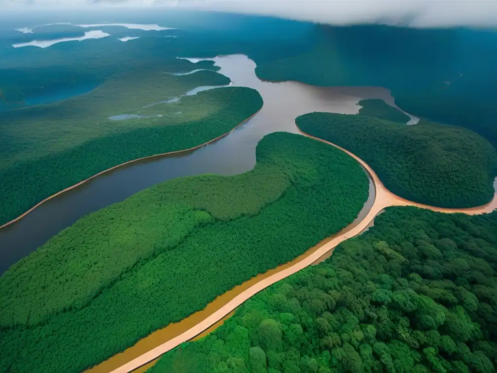 Complejo de la represa de Belo Monte: Impacto ambiental en la Amazonía Vista aérea del complejo de la represa Belo Monte, resaltando el impacto ambiental en la Amazonía y el choque cultural