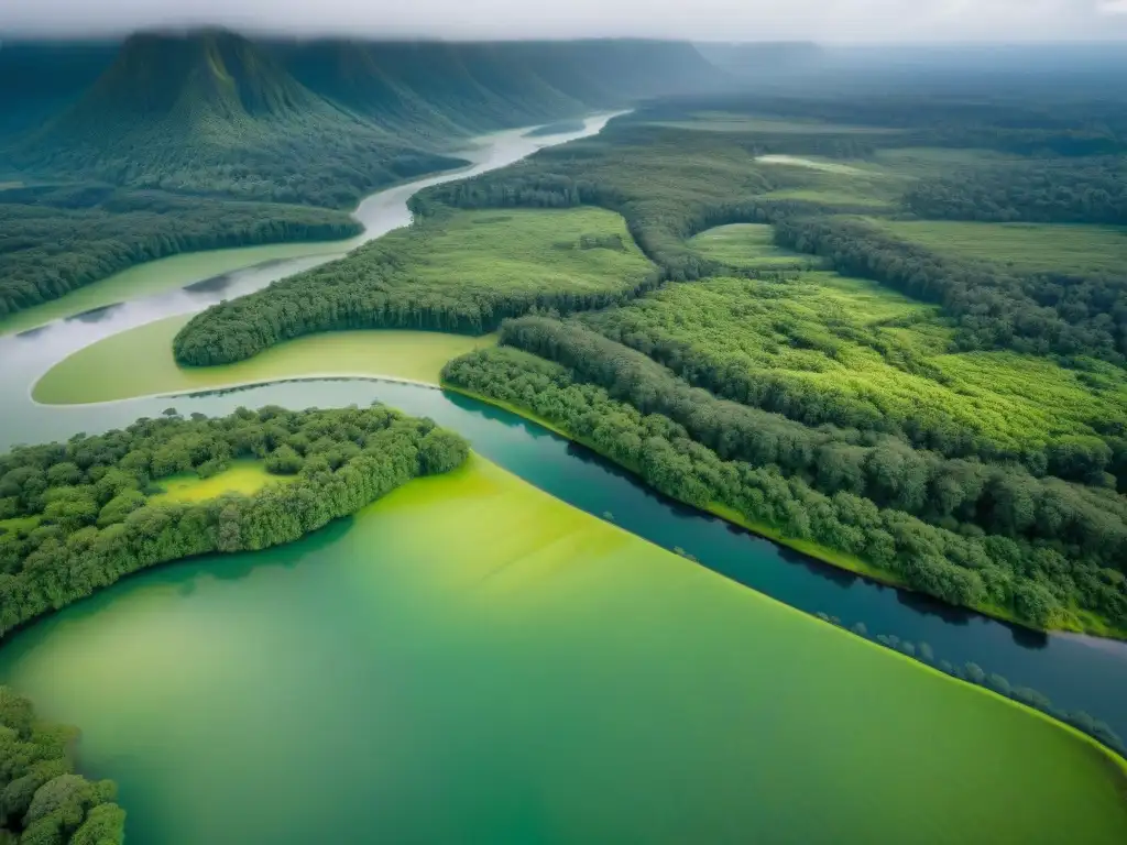 Una vista aérea detallada de tierras indígenas, fusionando tradición y tecnología de drone para conservación