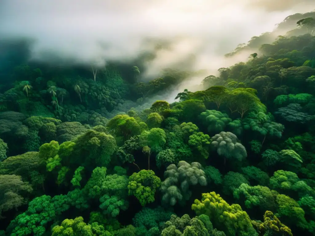 Vista aérea de un exuberante dosel de selva con vida silvestre