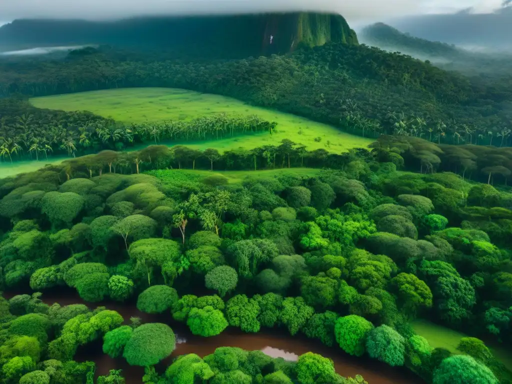 Vista aérea de la exuberante selva amazónica con los GuaraniKaiowá en lucha por sus tierras en Brasil