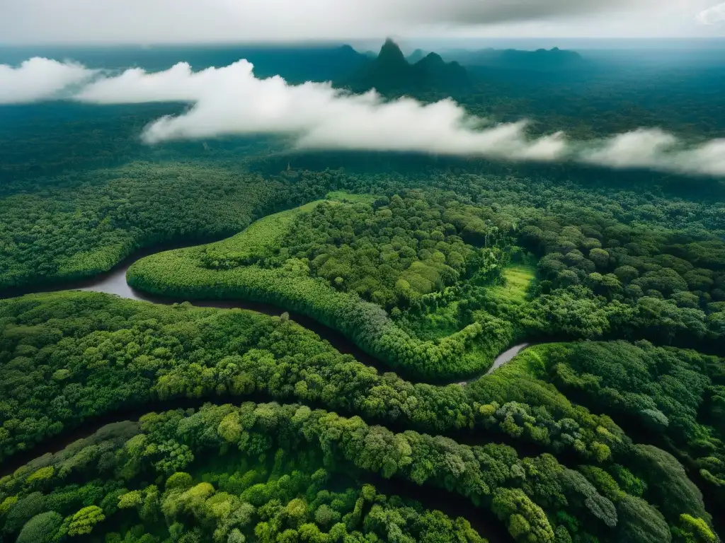 Vista aérea de la exuberante selva amazónica con río serpenteante