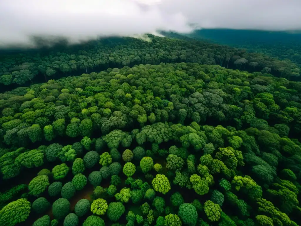 Vista aérea de la exuberante selva con ruinas arqueológicas de una antigua civilización indígena