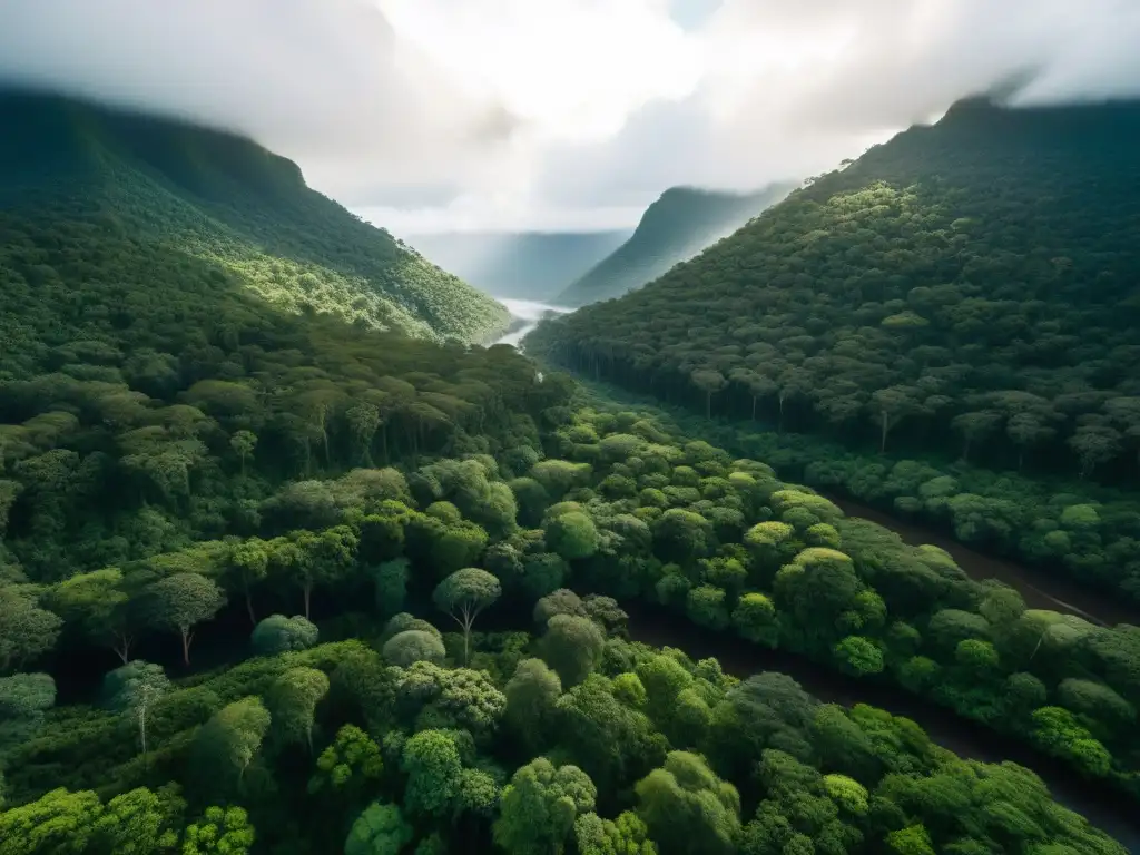 Vista aérea de exuberante selva con río serpenteante