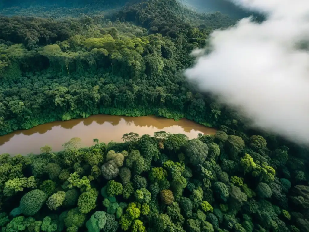 Vista aérea de la exuberante selva amazónica resaltando la reciprocidad en el pensamiento indígena