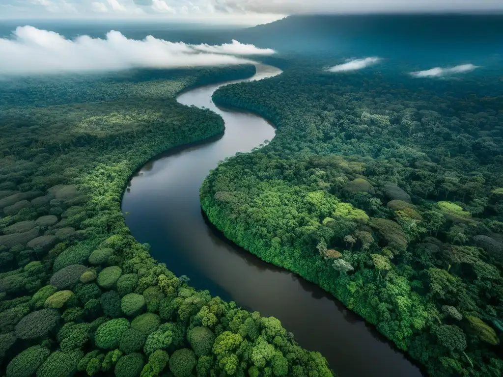 Vista aérea de la exuberante selva amazónica, resaltando su biodiversidad y la importancia de la sostenibilidad en la vida amazónica