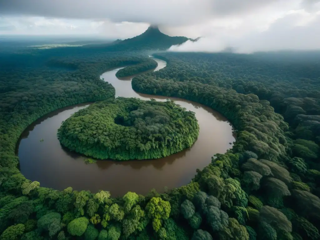 Vista aérea de la exuberante selva amazónica, destacando su biodiversidad y la conexión con las Comunidades amazónicas derechos luchas contemporáneas