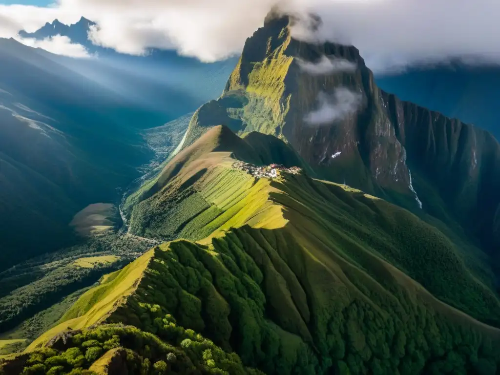 Vista aérea de la imponente cordillera andina, con sus contrastes naturales entre picos nevados y valles verdes