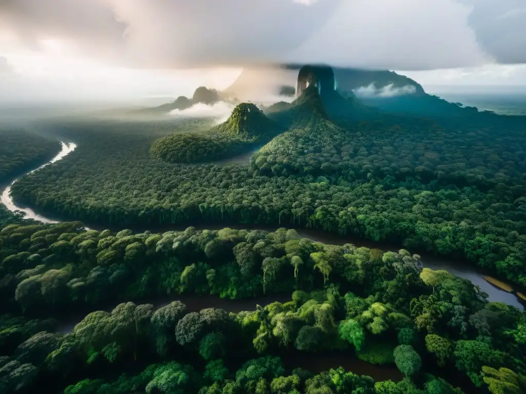 Vista aérea impresionante del dosel del Amazonas con su exuberante vegetación y ríos serpenteantes