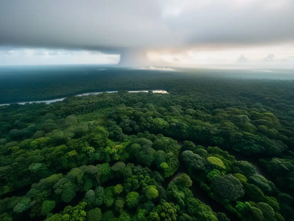 Vista aérea impresionante del exuberante Amazonas, resaltando su red de ríos y la importancia del Monitoreo ambiental tradicional tecnológico Américas