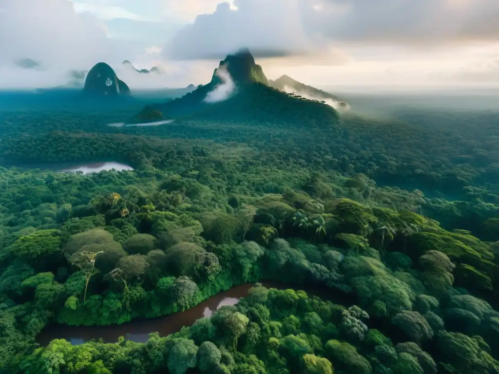 Una vista aérea impresionante de la exuberante selva amazónica, mostrando sus ríos y follaje