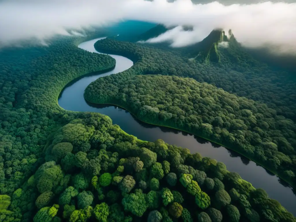 Vista aérea impresionante de la exuberante Amazonía con liderazgo indígena en la Amazonía