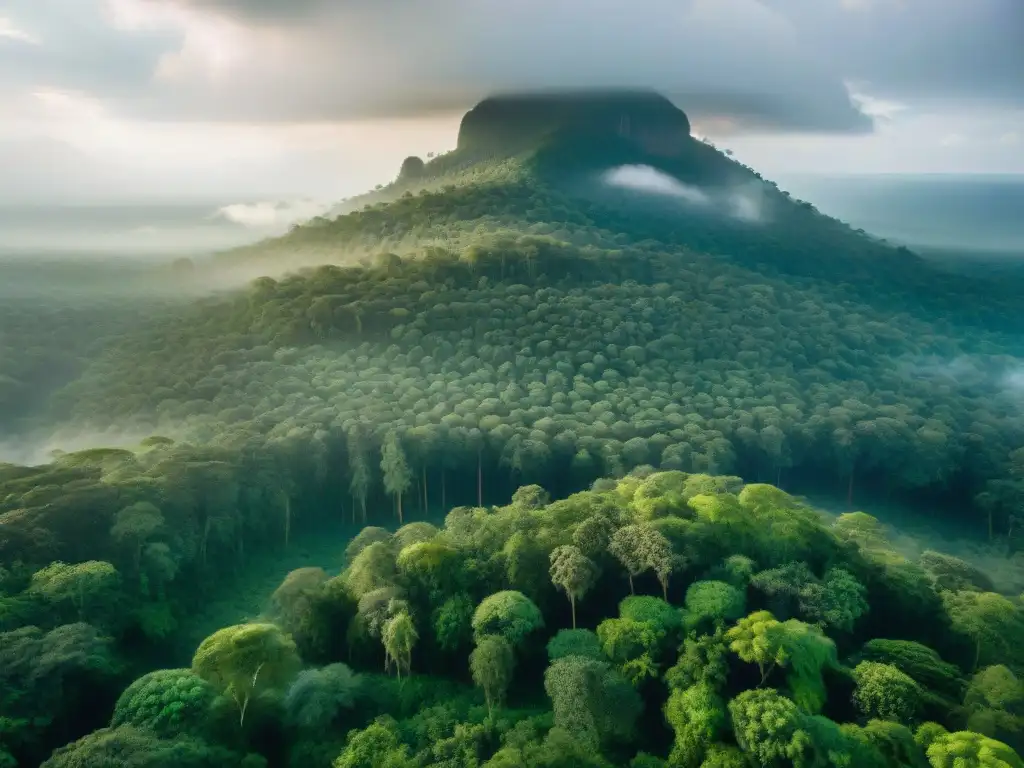 Vista aérea impresionante de la conservación de pueblos indígenas en el bosque exuberante