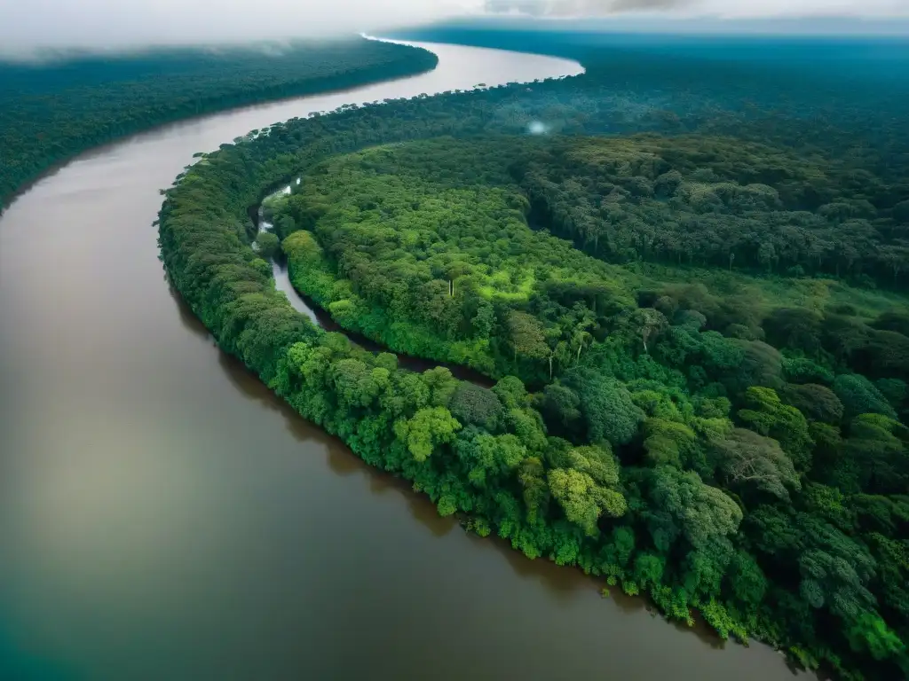 Vista aérea impresionante de la selva amazónica, destacando su exuberante vegetación y la importancia de la cultura indígena América del Sur