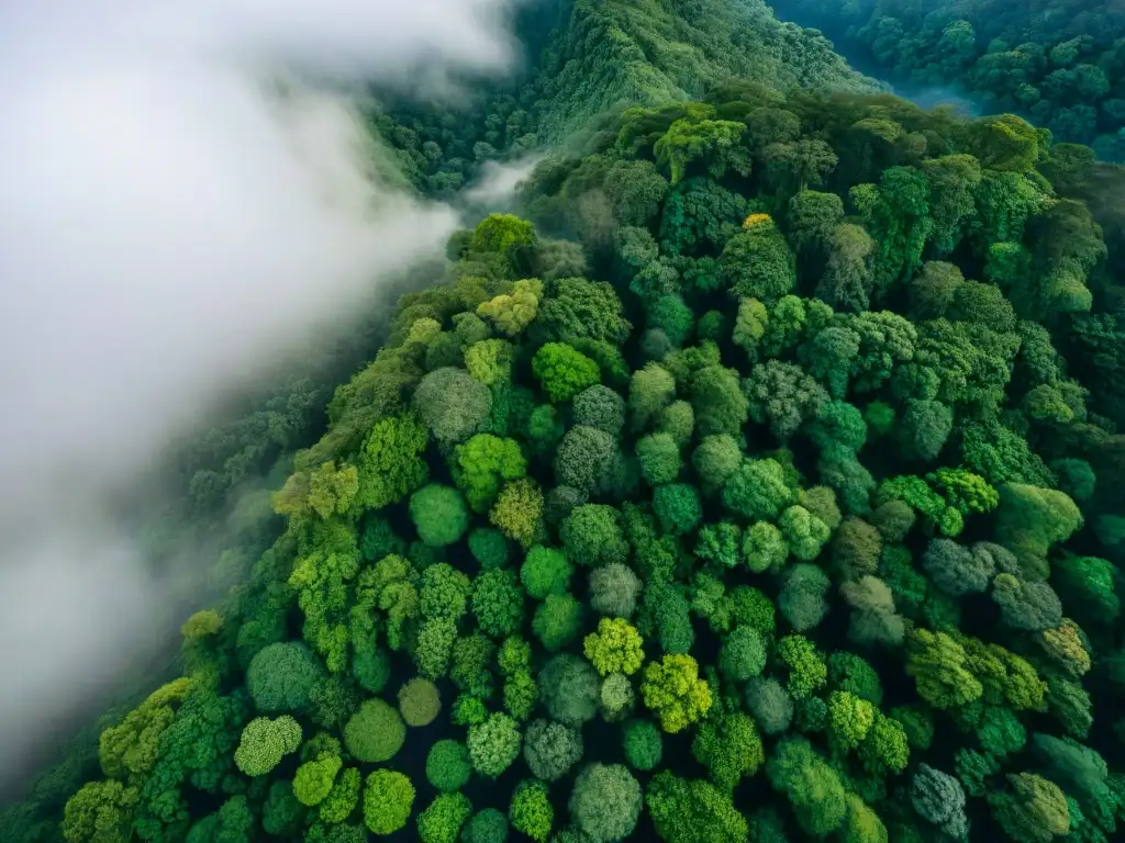 Vista aérea impresionante de selva verde con río serpenteante; alianzas indígenas cambio climático