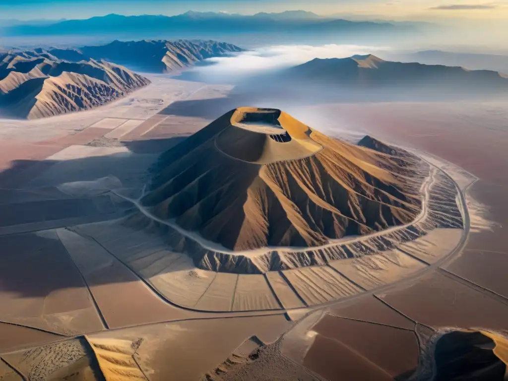 Vista aérea de las Líneas de Nazca en los Andes Peruanos, exploración culturas indígenas América