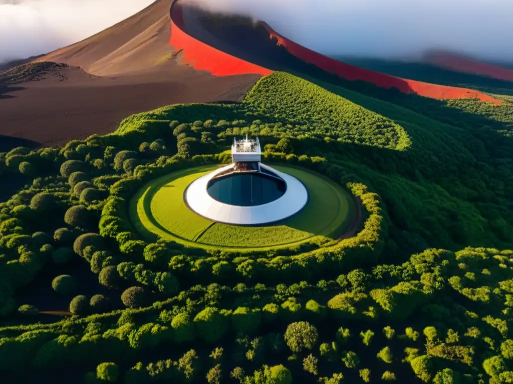 Vista aérea de Mauna Kea con observatorios, destacando la controversia sobre su impacto en el sagrado sitio indígena