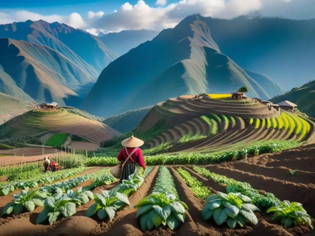 Vista detallada de la diversidad de la papa andina en terrazas cultivadas por agricultores locales