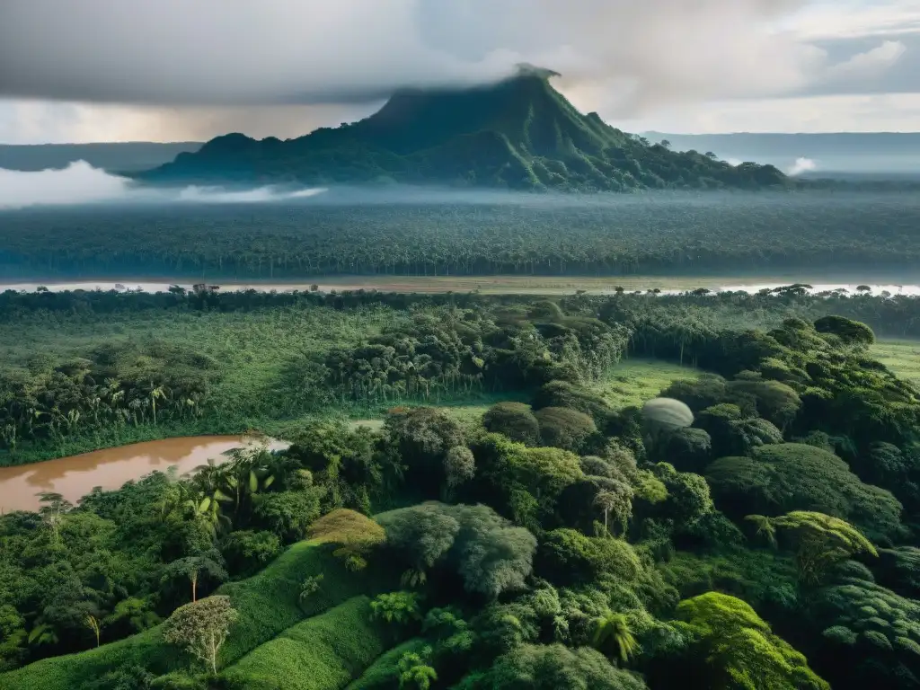 Vista impactante de la Amazonía Peruana: bosque exuberante amenazado por deforestación, comunidad Ashaninka en defensa