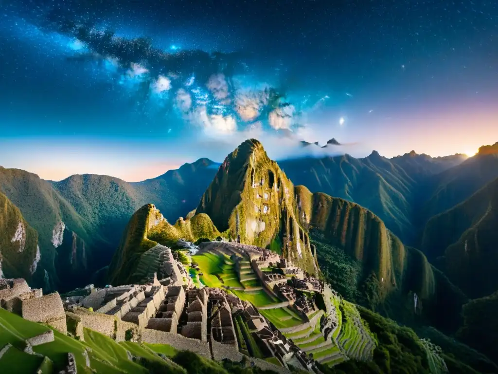 Vista nocturna de Machu Picchu con la Astronomía Inca y su influencia reflejadas en el cielo estrellado