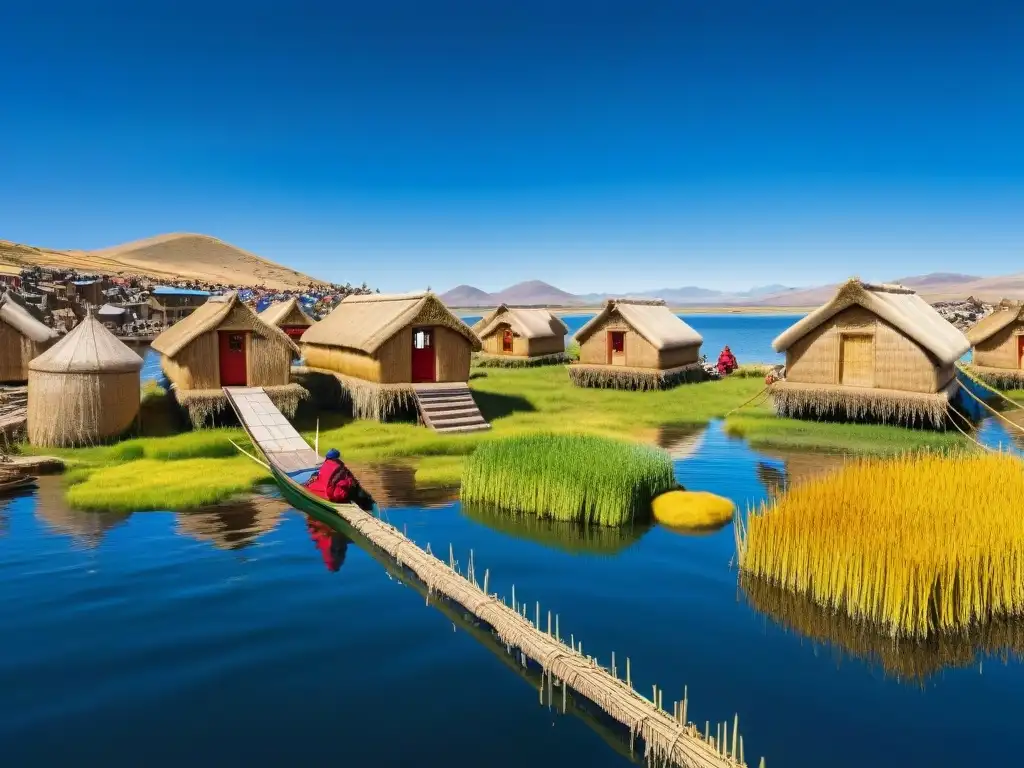 Viviendas flotantes de los Uros en el Lago Titicaca: arquitectura detallada y sostenible en un escenario vibrante